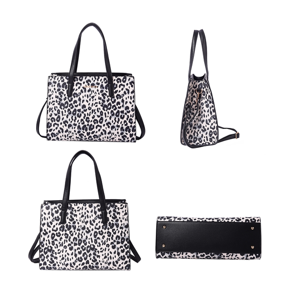 LOCK SOUL Black and White Leopard Pattern Convertible Bag with Shoulder Strap