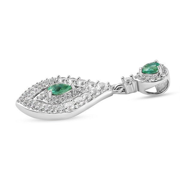 Premium Emerald and Natural Cambodian Zircon Cluster Pendant in Platinum Overlay Sterling Silver 1.34 Ct.