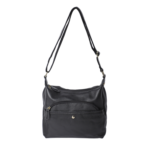 100% Genuine Leather Crossbody Bag with Multiple Pockets and Zipper Closure (Size 30x23x10cm) - Blac