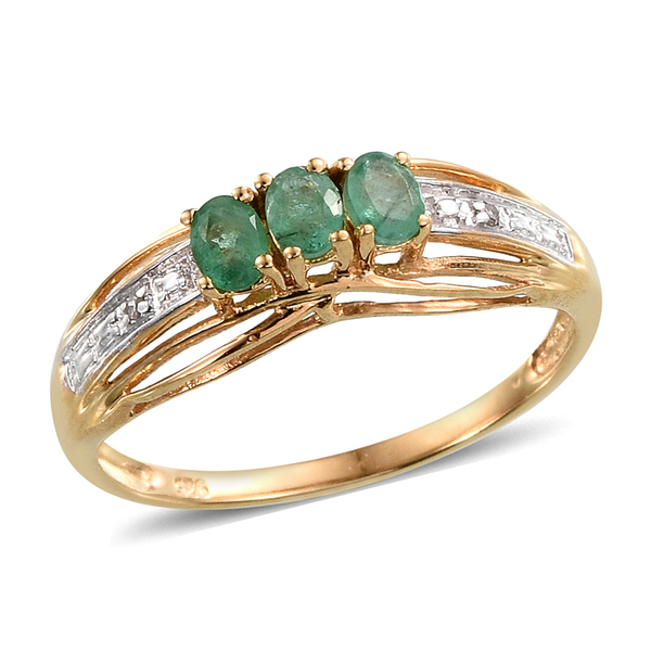 0.45 Ct Kagem Zambian Emerald and Diamond Ring in Gold Plated Sterling Silver
