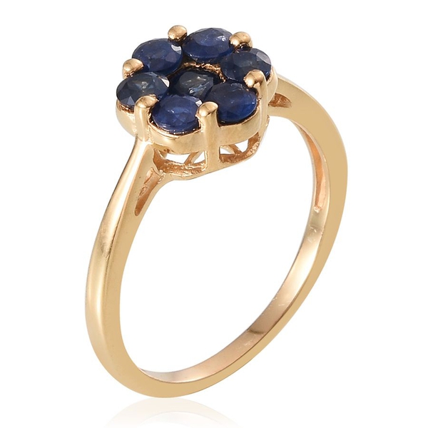Kanchanaburi Blue Sapphire (Rnd) 7 Stone Floral Ring in 14K Gold Overlay Sterling Silver 1.750 Ct.