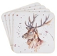 Set of 4 - Country Life Stag Coasters (Size 10.5x10.5 Cm)