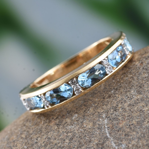 ILIANA 18K Yellow Gold AAA Santa Maria Aquamarine (Ovl), Diamond (SI G-H) Ring 1.250 Ct.