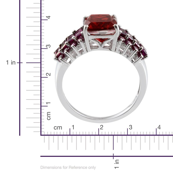 Ruby Quartz (Cush 3.25 Ct), Rhodolite Garnet Ring in Platinum Overlay Sterling Silver 5.550 Ct.
