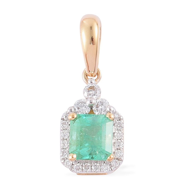 ILIANA 18K Y Gold Boyaca Colombian Emerald (Oct 1.15 Ct), Diamond Pendant 1.250 Ct.