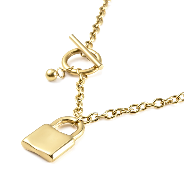 Necklace (Size - 17)With Charm And T-Bar Clasp in Yellow Gold Tone