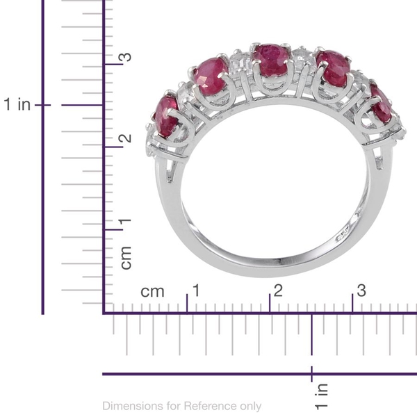 African Ruby (Ovl), White Topaz Half Eternity Ring in Platinum Overlay Sterling Silver 2.750 Ct.