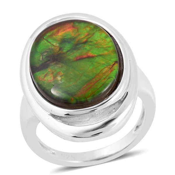 6 Carat AA Canadian Ammolite Solitaire Ring in Sterling Silver 6.18 Grams