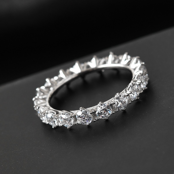 Lustro Stella Platinum Overlay Sterling Silver Full Eternity Ring Made with Finest CZ 4.42 Ct.