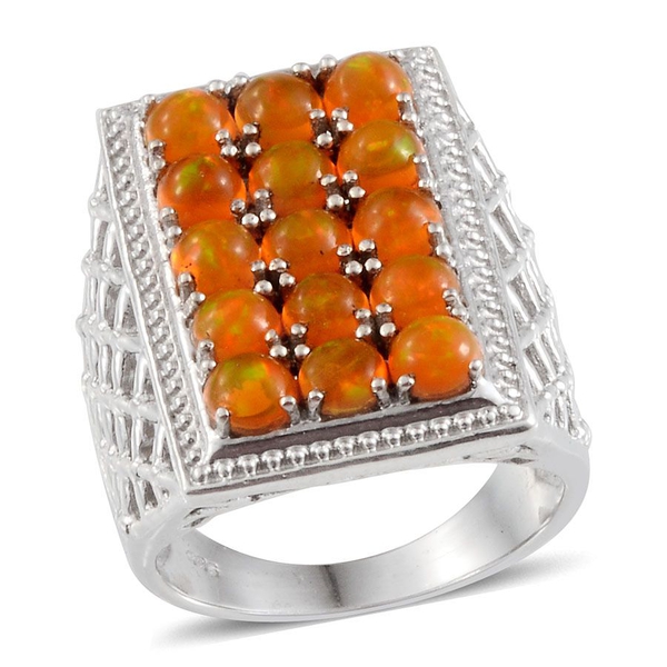Orange Ethiopian Opal (Rnd) Ring in Platinum Overlay Sterling Silver 2.250 Ct.
