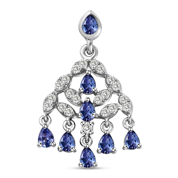 Tanzanite and Natural Cambodian Zircon Pendant in Platinum Overlay Sterling Silver 1.58 Ct.