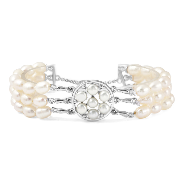 LucyQ Molten Pearl Collection - Freshwater Pearl Bracelet (Size - 7.5) with T Bar Clasp in Rhodium O