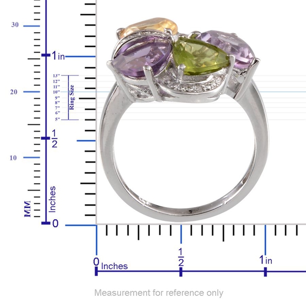 Citrine, Rose De France Amethyst, Hebei Peridot, Amethyst and Diamond Ring in Platinum Overlay Sterling Silver 4.510 Ct.