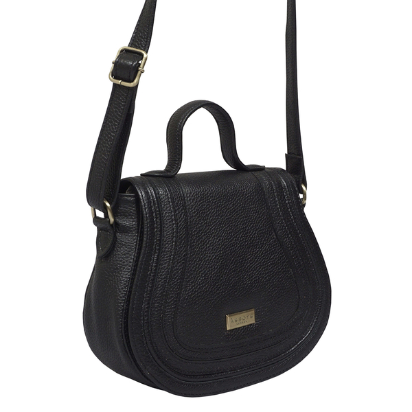 ASSOTS LONDON Carmel 100% Genuine Leather Handbag with Magnetic Closure and Shoulder Strap (Size 23x20x6Cm) - Black