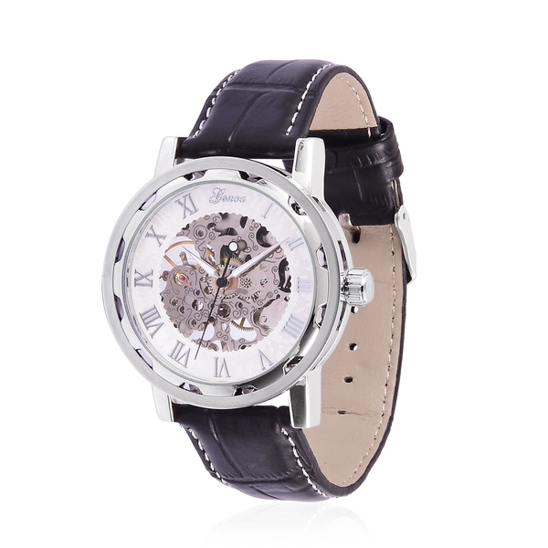 GENOA Automatic Skeleton White Dial Water Resistant Watch in Silver Tone with Stainless Steel Back a