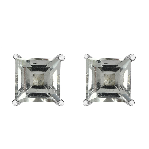 Prasiolite Solitaire Stud Earrings (With Push Back) in Platinum Overlay Sterling Silver 2.20Ct