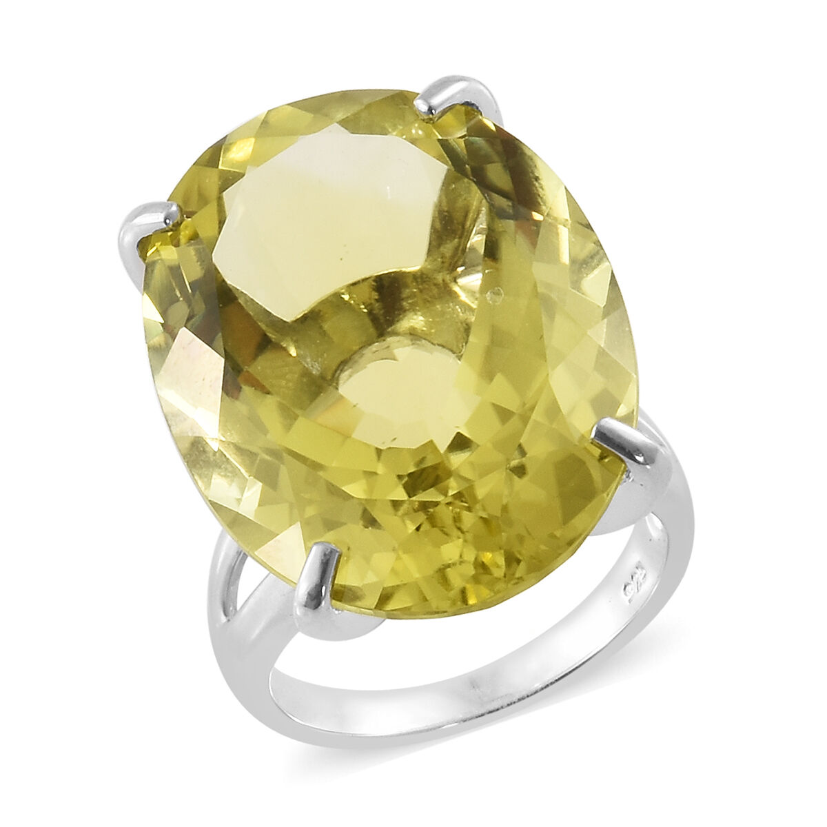 26 Carat Verde Quartz Solitaire Ring in Platinum Plated Silver 5 Grams