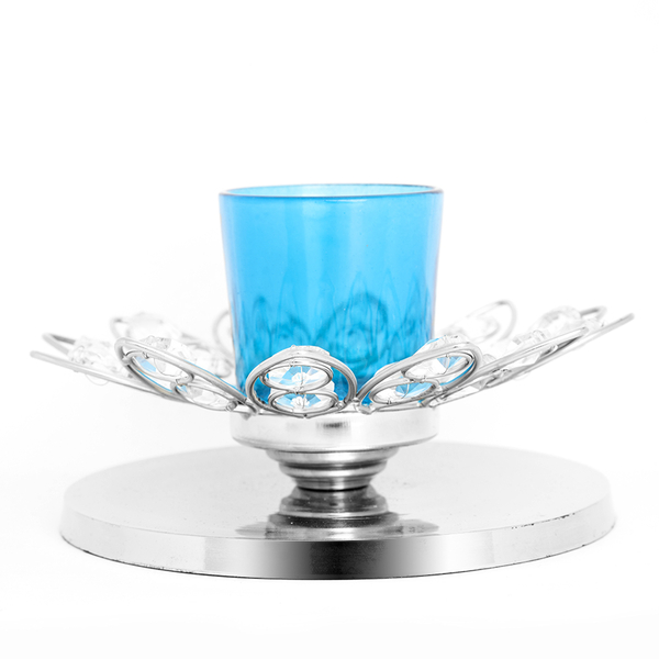 Home Decor - Flower Style Crystal Tea Light Holder with Blue Glass Votive