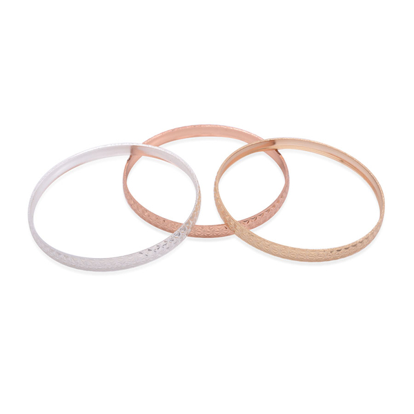 Close Out Deal Rose, Silver and Gold Plated 3 Brass Bangle (Size 7)