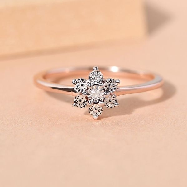 Diamond Floral Ring in Rose Gold Overlay Sterling Silver