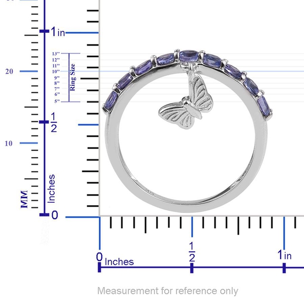 9K White Gold 1 Carat Tanzanite Half Eternity Ring with Butterfly Charm.