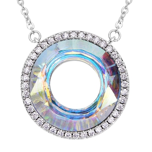Simulated Mercury Mystic Topaz and Simulated Diamond Circle Necklace (Size - 20 With 2 Inch Extender