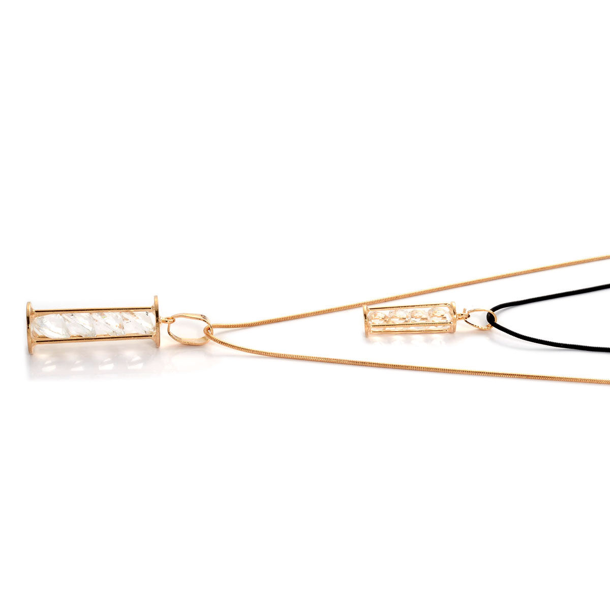 Yellow Gold Bond White Glass Lighthouse Cage Necklace Of 28 Inch