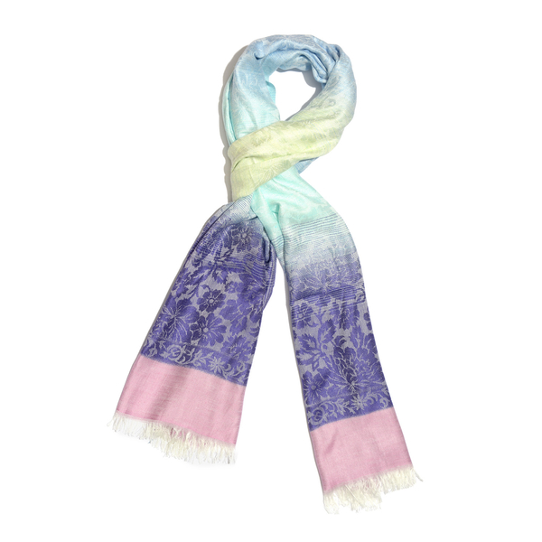 Purple, Pink and Multi Colour Floral Pattern Reversible Scarf with Fringes (Size 180X70 Cm)