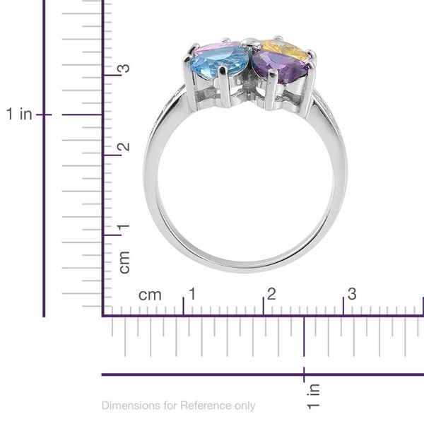 ELANZA AAA Simulated Aquamarine, Simulated Pink Sapphire, Simulated Amethyst, Simulated Citrine and Simulated White Diamond Ring in Rhodium Plated Sterling Silver