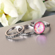 Sajen Silver Cultural Flair Collection - Set of 3 Quartz Doublet Simulated Opal Pink Ring in Rhodium