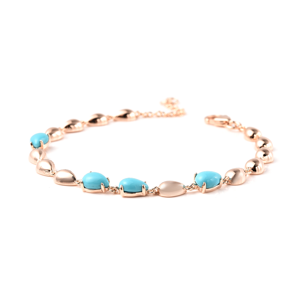 LucyQ Tear Drop Collection - Arizona Sleeping Beauty Turquoise Drop Bracelet (Size - 7.5) in Rose Gold Overlay Sterling Silver 2.65 Ct.