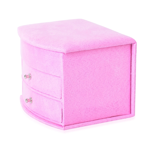Pink Colour 3 Layer Velvet Jewellery Box with Mirror Inside and 2 Removable Drawers (Size 14.5x12x10.5 Cm)