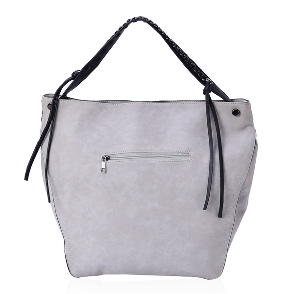 Grey Colour Tote Bag With External Zipper Pocket and Shoulder Strap (Size 42x37x30x13 Cm)