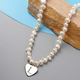 Personalised Engravable Fresh Water Pearl and Heart Charm Necklace, Size 20" in Silver