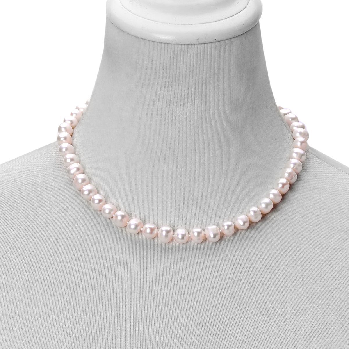 9K W Gold Fresh Water White Pearl Necklace (Size 18)