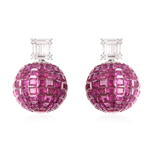 Lustro Stella - Simulated Ruby and Simulated Diamond Disco Ball Earrings (with Push Back) in Rhodium