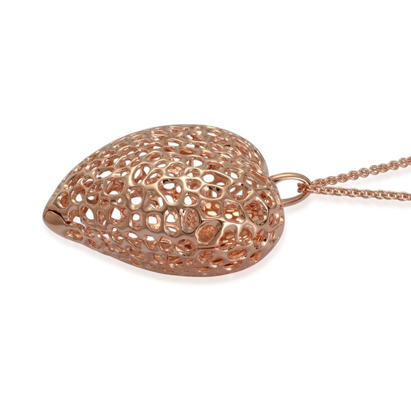 RACHEL GALLEY Rose Gold Overlay Sterling Silver Amore Heart Lattice Locket Necklace (Size 30), Silver wt 32.53 Gms.