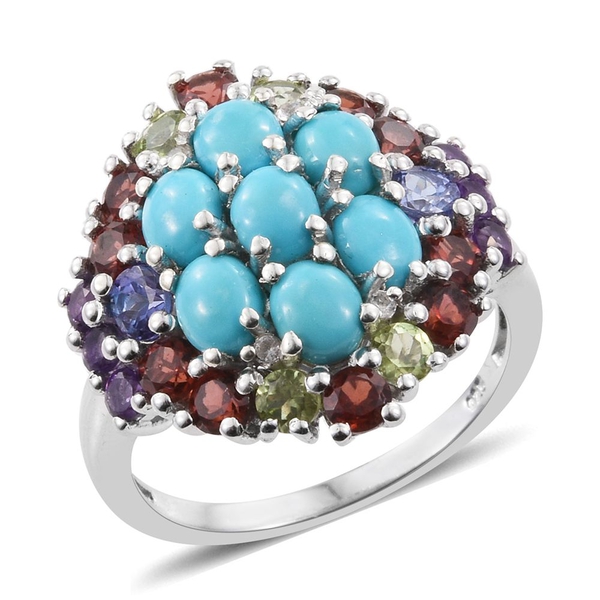 6.25 Ct Sleeping Beauty Turquoise Cluster Ring in Platinum Plated Silver