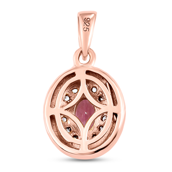 Pink Tourmaline and Natural Cambodian Zircon Pendant in Rose Gold Overlay Sterling Silver
