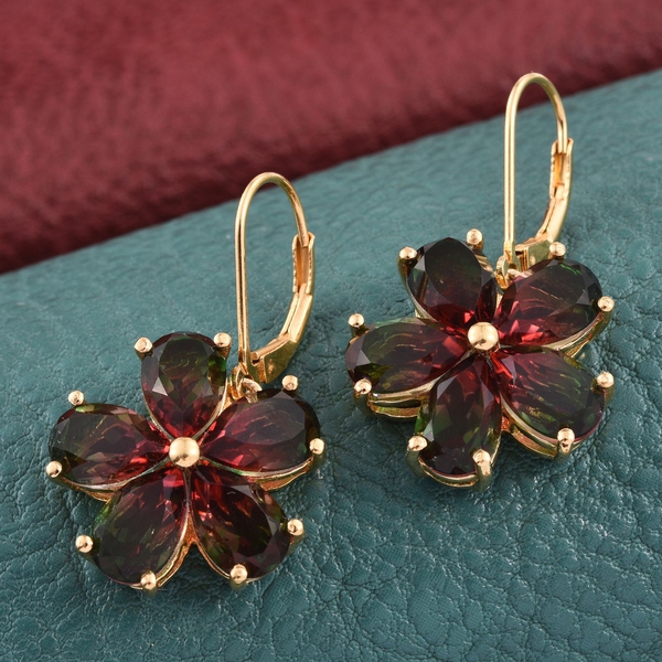 Bi-Color Tourmaline Quartz (Pear) Floral Earrings in 14K Gold Overlay Sterling Silver 16.250 Ct.