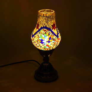 Handmade Turkish Orange & Multi Colour Glass Mosaic Table Lamp with Bronze Base (Size 28x10cm)