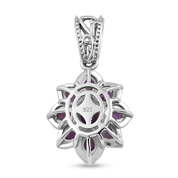 Moroccan Amethyst Floral Pendant in Platinum Overlay Sterling Silver 1.56 Ct.
