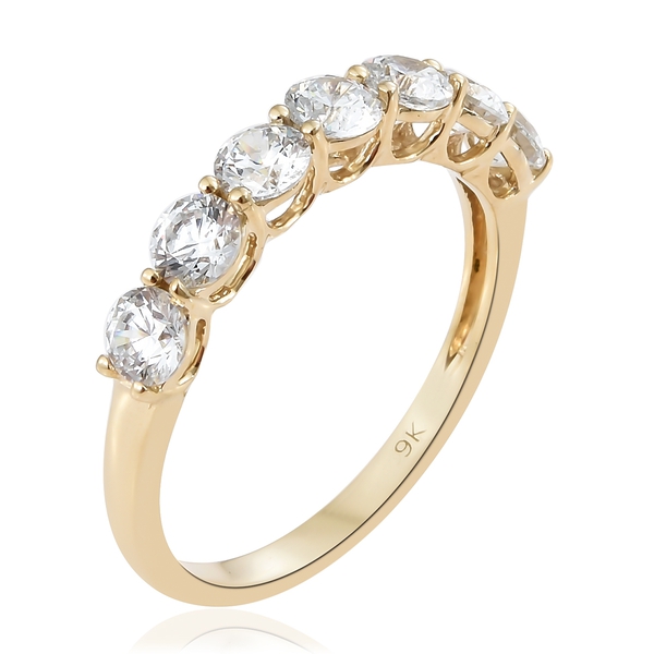 J Francis - 9K Yellow Gold (Rnd) 7 Stone Ring Made with Finest CZ