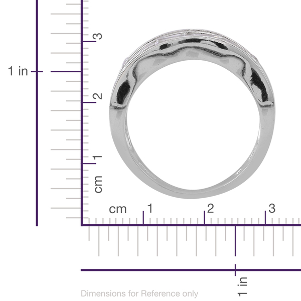 Simulated Diamond (Bgt) Ring in Rhodium Plated Sterling Silver