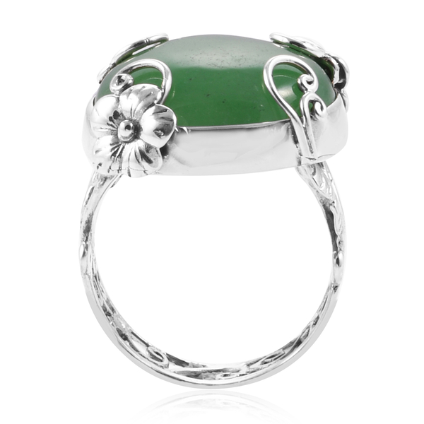 Green Jade (Rnd) Floral Ring in Sterling Silver 24.820 Ct.