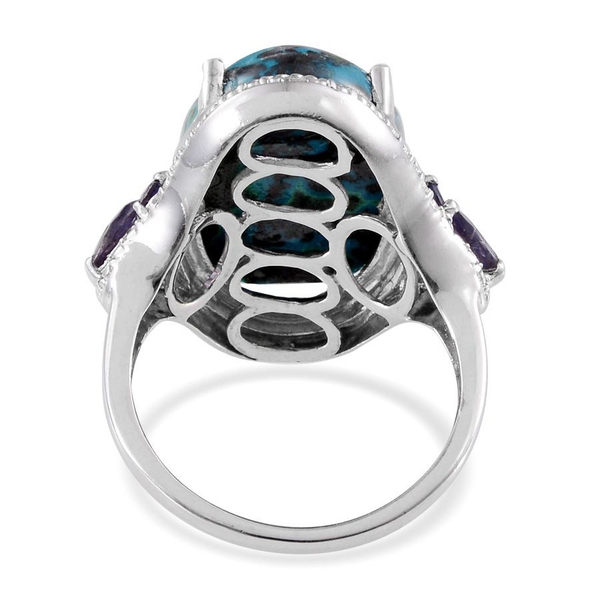 Table Mountain Shadowkite (Ovl 14.25 Ct), Iolite and Diamond Ring in Platinum Overlay Sterling Silver 14.770 Ct.