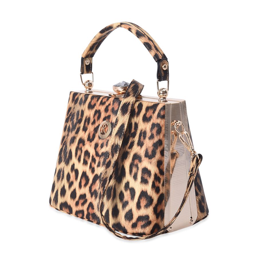 Leopard Pattern Tote Bag with Detachable Shoulder Strap Size 22x14x18 Cm in Yellow Colour ...