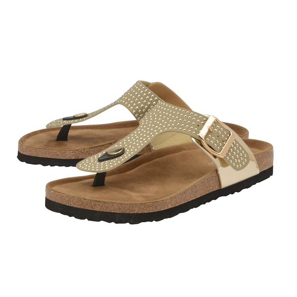 Dunlop Carmen Toe Post Flat Sandals (Size 8) - Gold