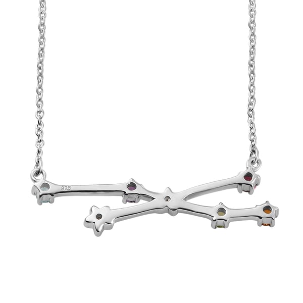 Diamond and Multi Gemstones Necklace (Size - 18 with 2 inch Extender ) in Platinum Overlay Sterling Silver, Silver Wt 4.67 Gms