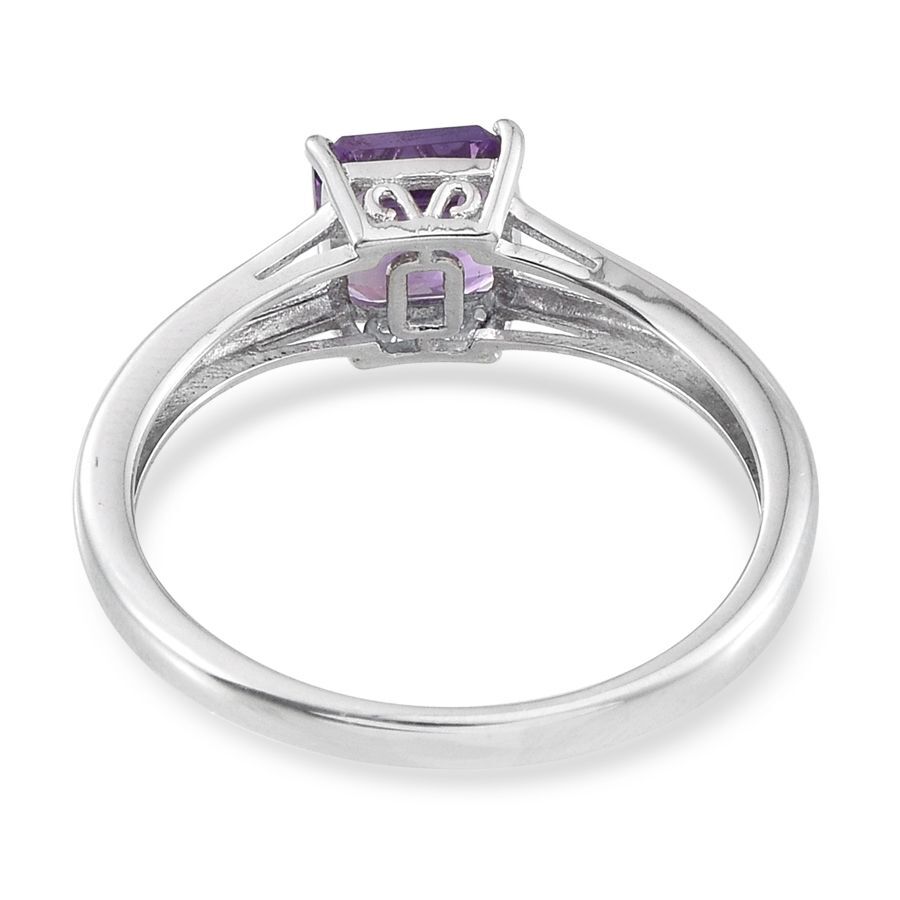 Asscher Cut Amethyst (Oct) Solitaire Ring in Platinum Overlay Sterling Silver 1.750 Ct.
